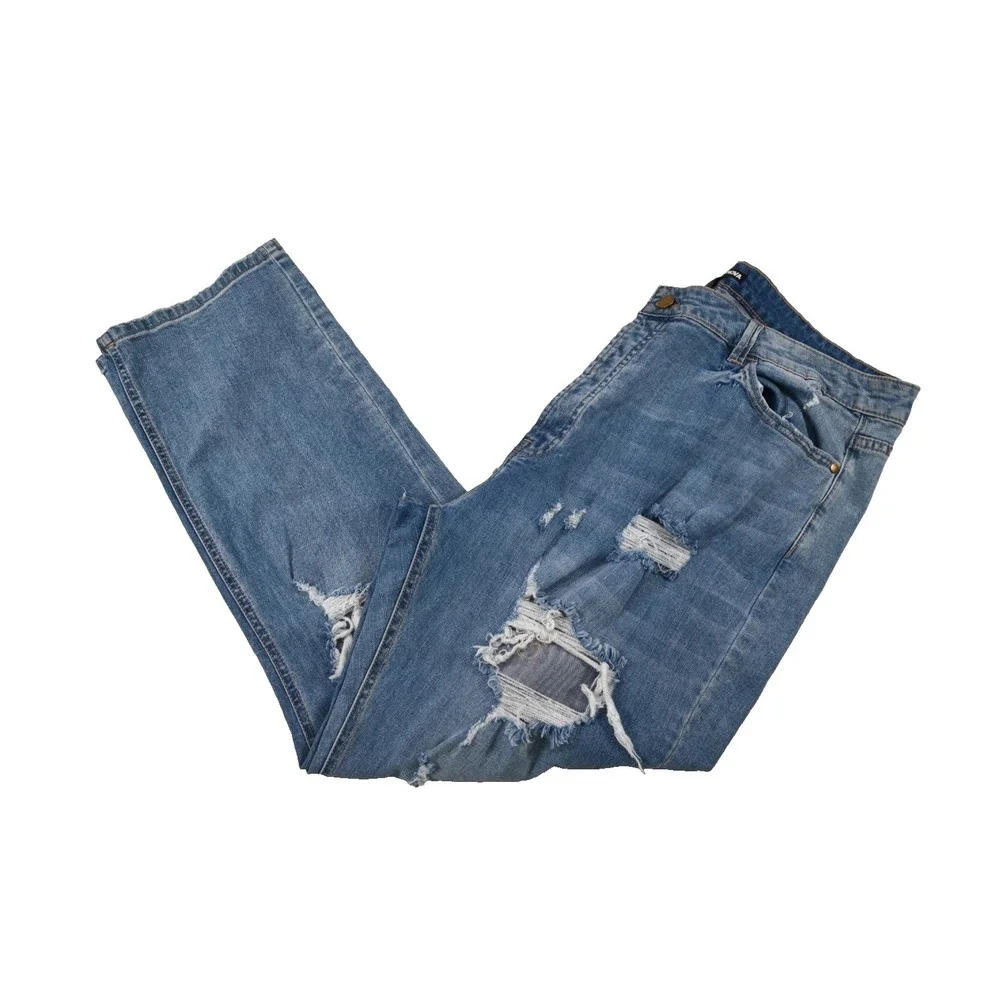 Fashion Nova Sandra Boyfriend Jeans Button Fly Womens 18 Ripped Distressed Nwt's